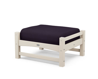 POLYWOOD® Club Ottoman in Sand / Navy Linen