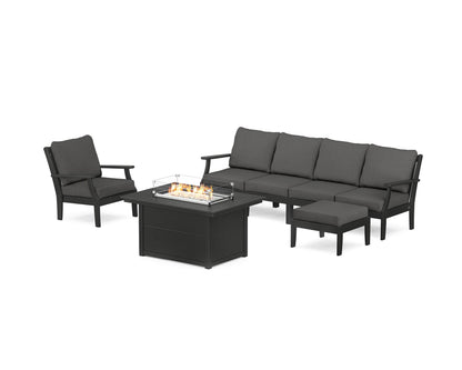 POLYWOOD® Braxton Sectional Lounge and Fire Pit Set in Black / Spectrum Carbon