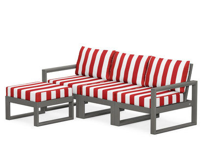POLYWOOD® EDGE 4-Piece Modular Deep Seating Set with Ottoman in Slate Grey / Cabana Stripe Crimson