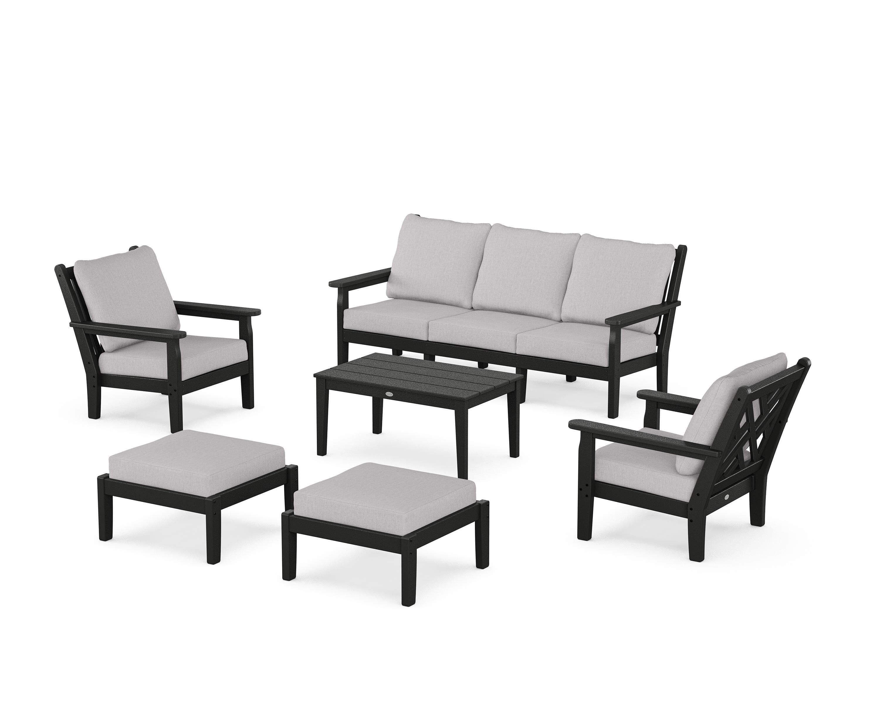 POLYWOOD® Chippendale 6-Piece Lounge Sofa Set in Black / Granite