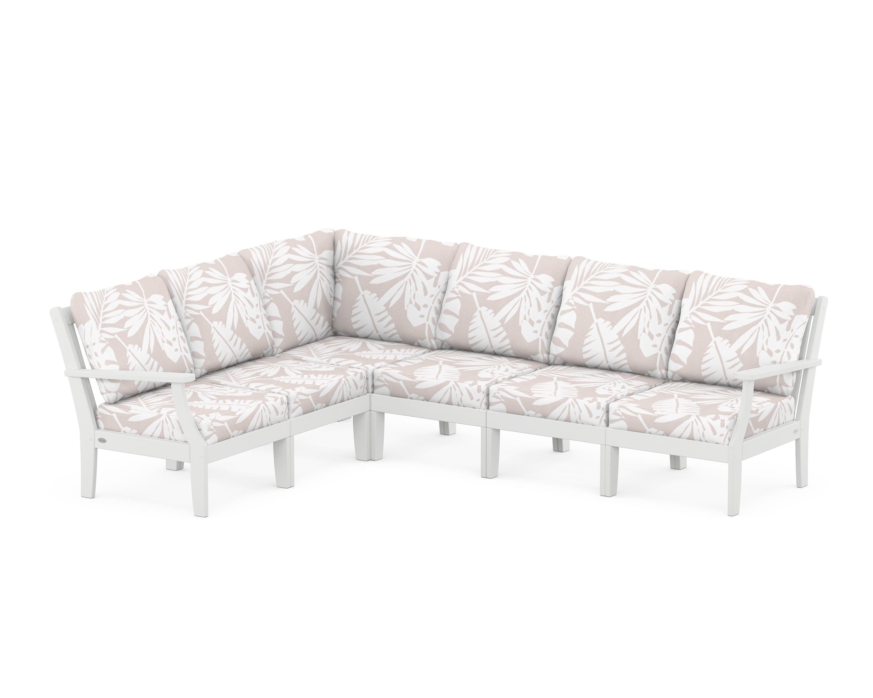 POLYWOOD® Braxton Modular 6-Piece Deep Seating Set in White / Leaf Dune Burlap