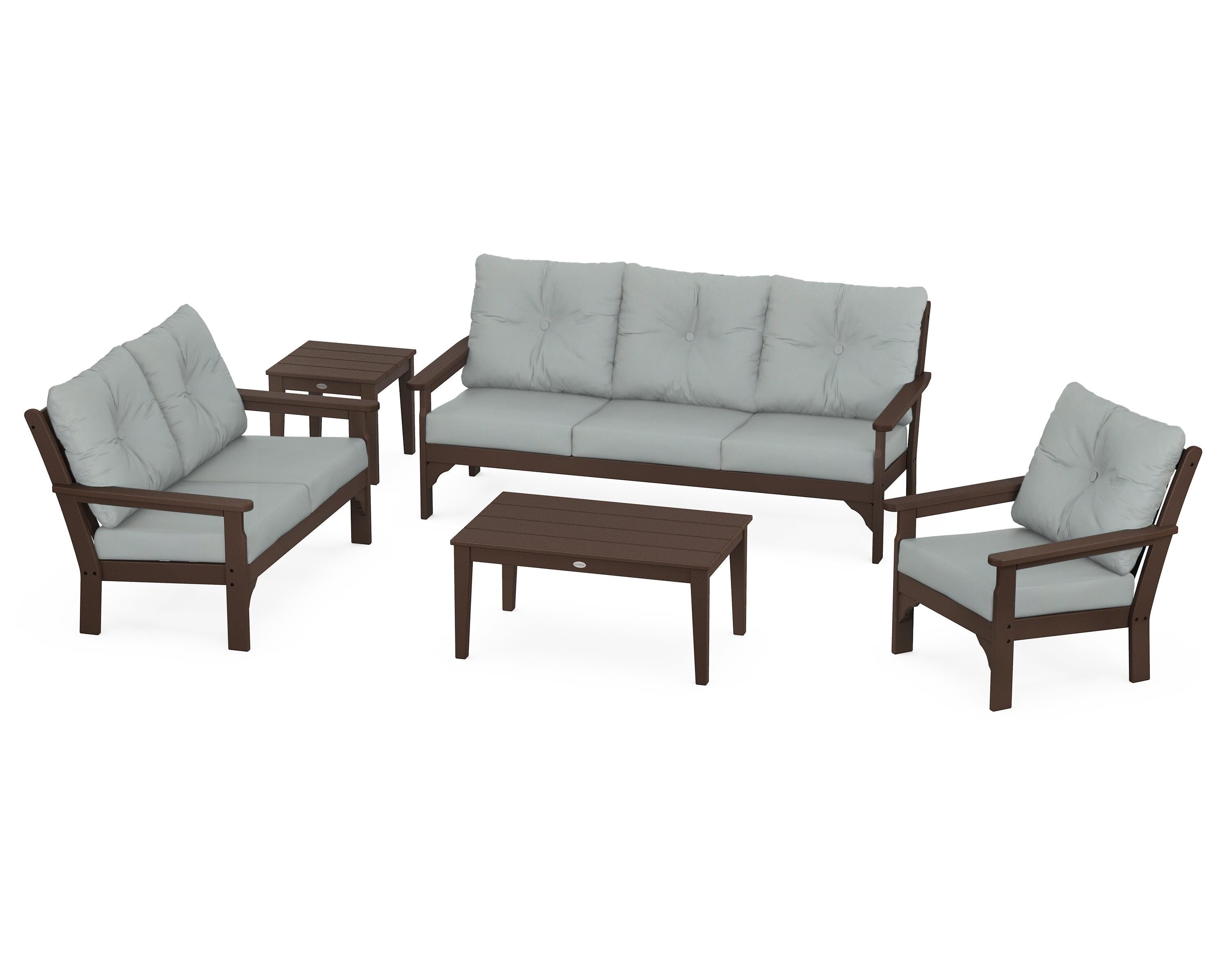 POLYWOOD® Vineyard 5 Piece Deep Seating Set in Mahogany / Spa