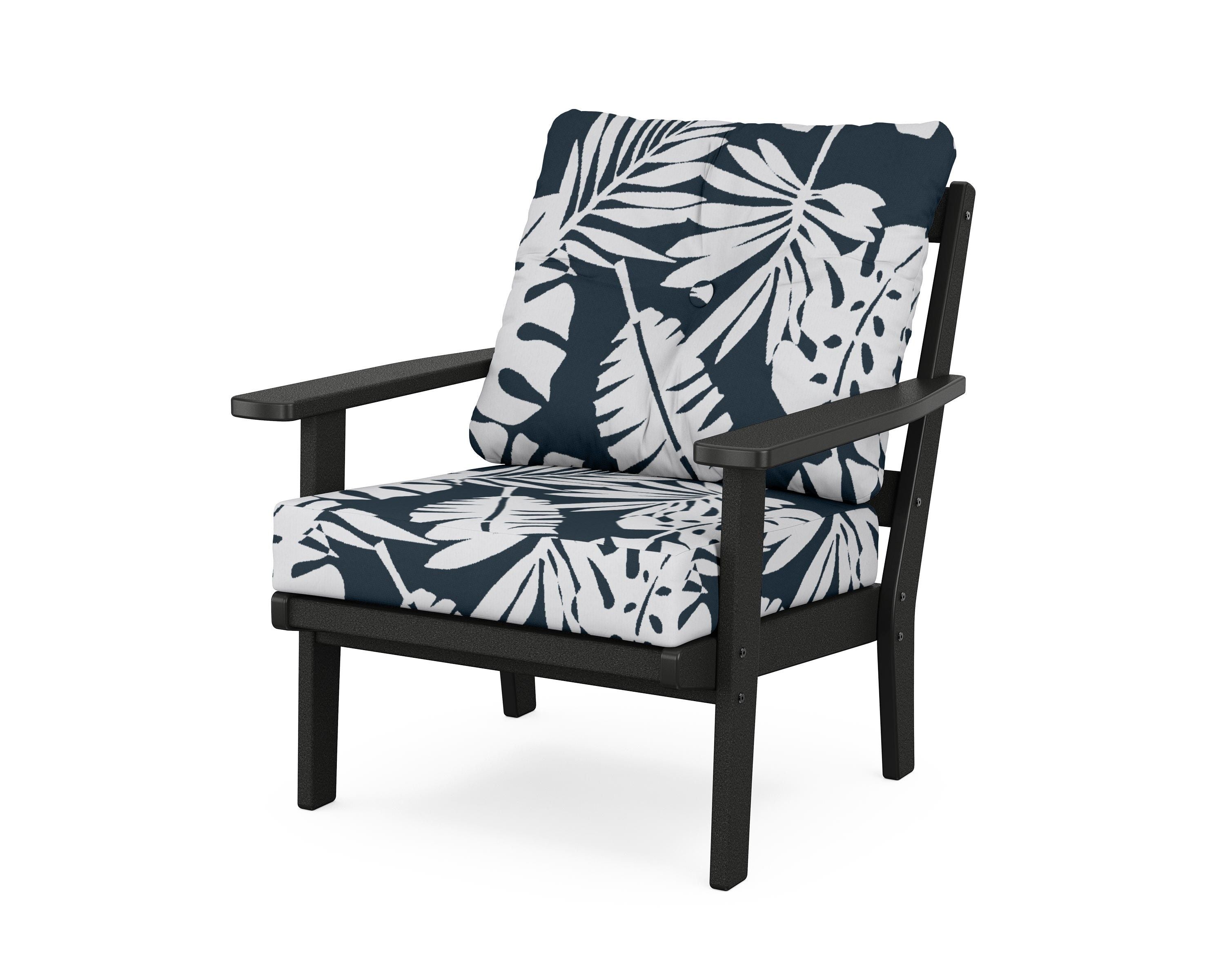 POLYWOOD® Oxford Deep Seating Chair in Black / Leaf Marine Indigo