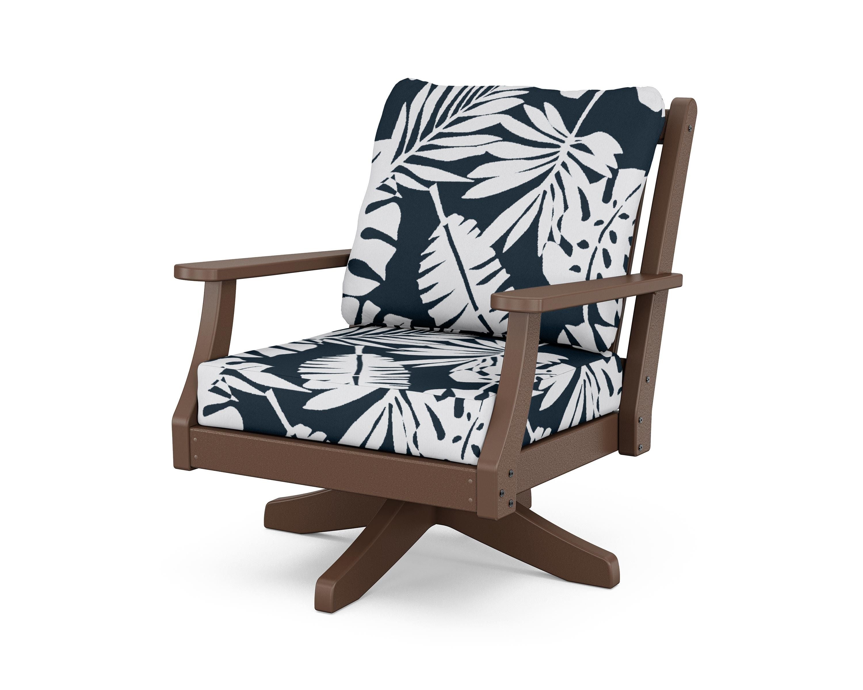 Country Living Wovendale Deep Seating Swivel Chair in Mahogany / Leaf Marine Indigo