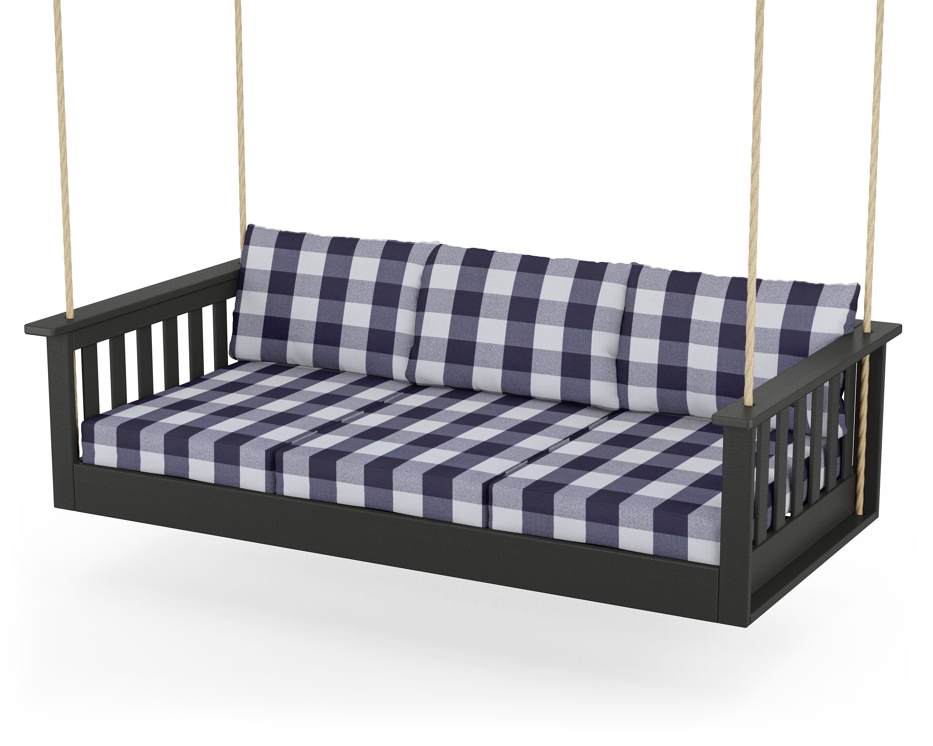 POLYWOOD® Vineyard Daybed Swing in Black / Buffalo Plaid Navy