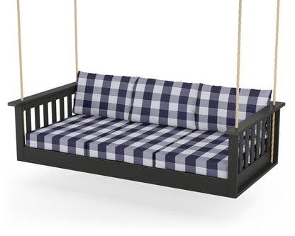 POLYWOOD® Vineyard Daybed Swing in Black / Buffalo Plaid Navy