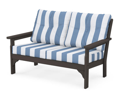 POLYWOOD® Vineyard Deep Seating Loveseat in Vintage Coffee / Cabana Stripe Sky Blue
