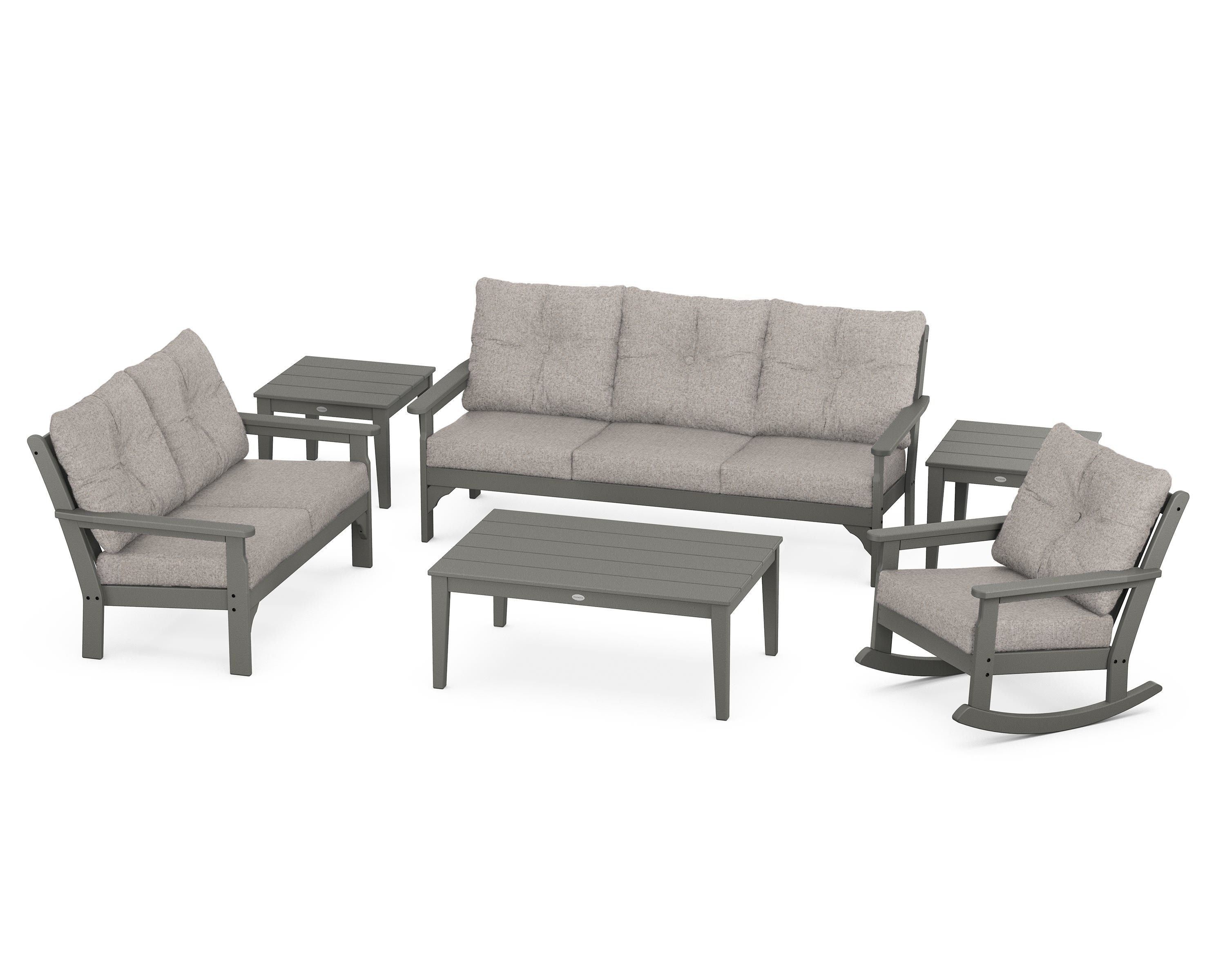 POLYWOOD® Vineyard 6-Piece Deep Seating Set in Slate Grey / Weathered Tweed