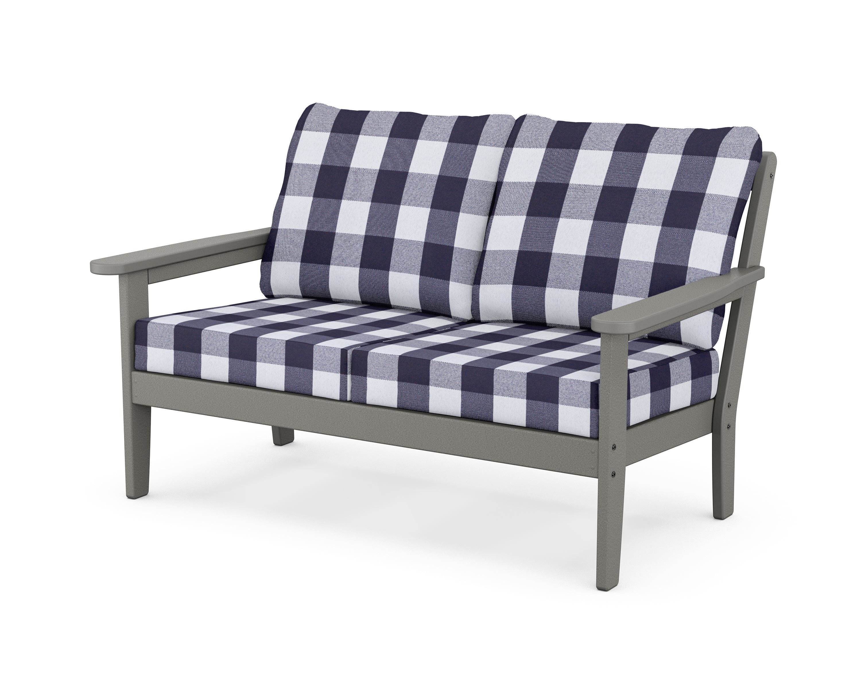Country Living Cottage Deep Seating Loveseat in Slate Grey / Buffalo Plaid Navy