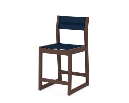 POLYWOOD® EDGE Sling Counter Side Chair in Mahogany / Navy Blue Sling