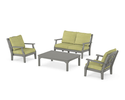 Martha Stewart by POLYWOOD® Chinoiserie 4-Piece Deep Seating Set with Loveseat in Slate Grey / Chartreuse Boucle