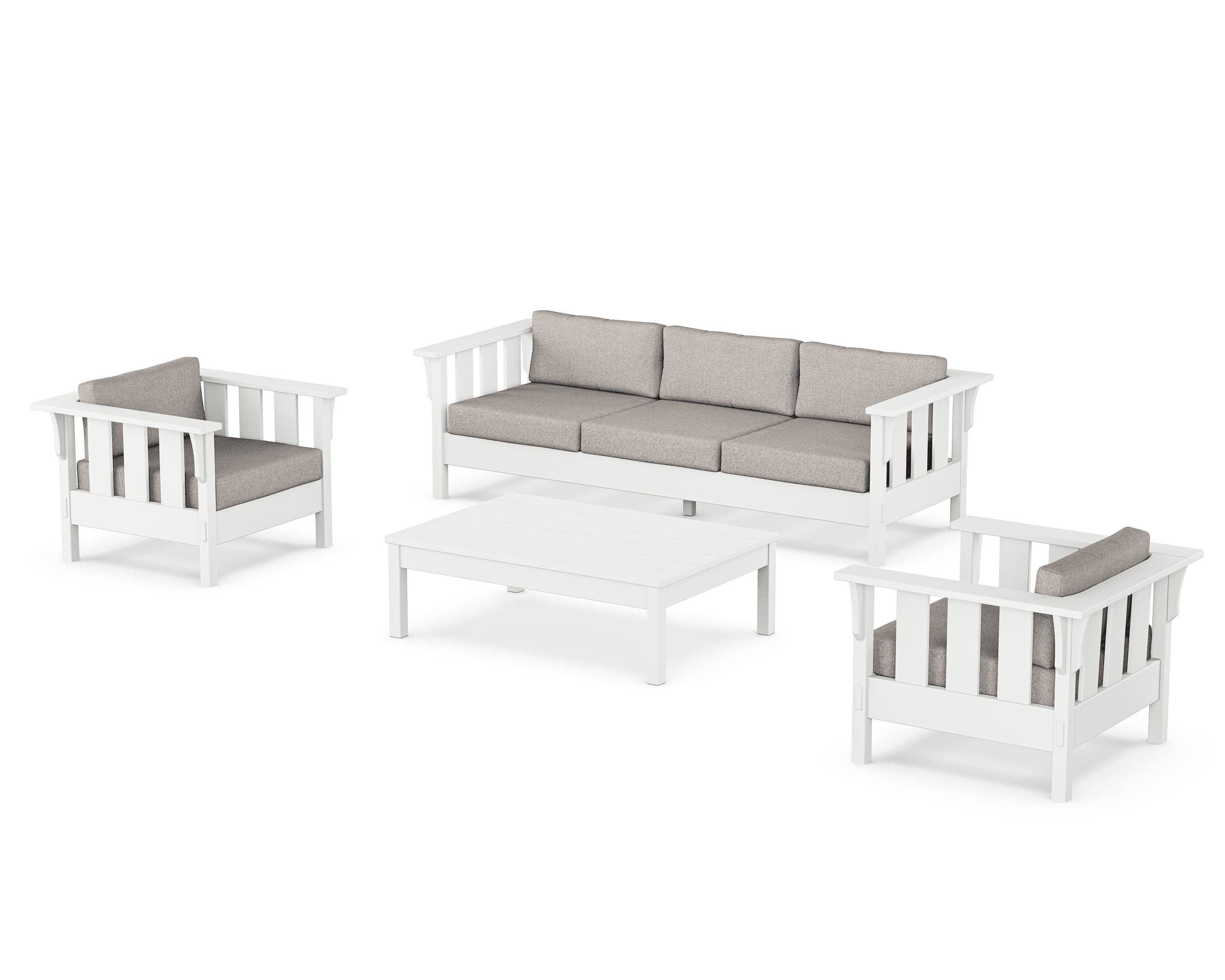 Martha Stewart by POLYWOOD® Acadia 4-Piece Deep Seating Set with Sofa in White / Weathered Tweed