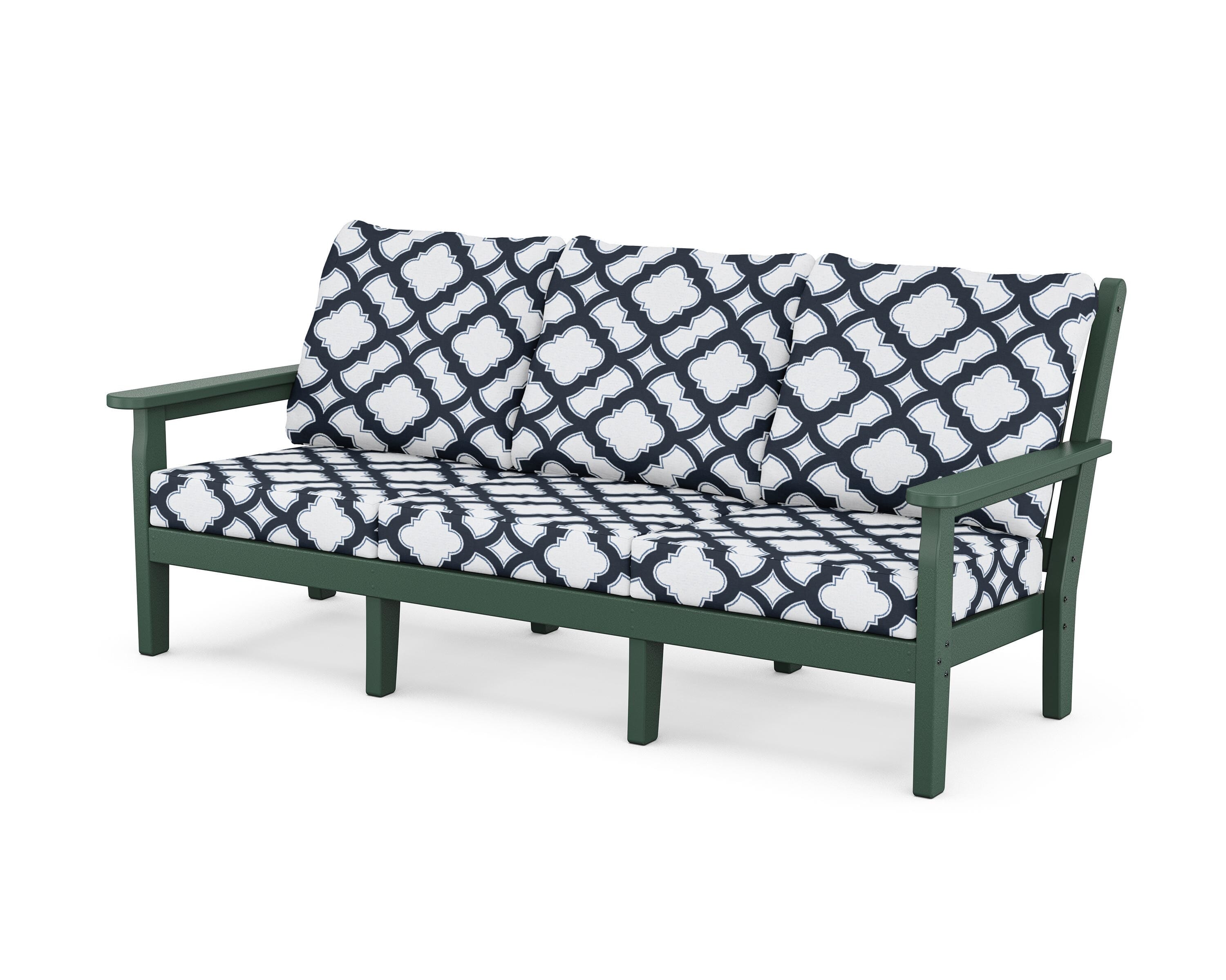POLYWOOD® Chippendale Deep Seating Sofa in Green / Trellis Marine Indigo
