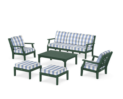 Martha Stewart by POLYWOOD® Chinoiserie 6-Piece Lounge Sofa Set in Green / Buffalo Plaid Sky Blue