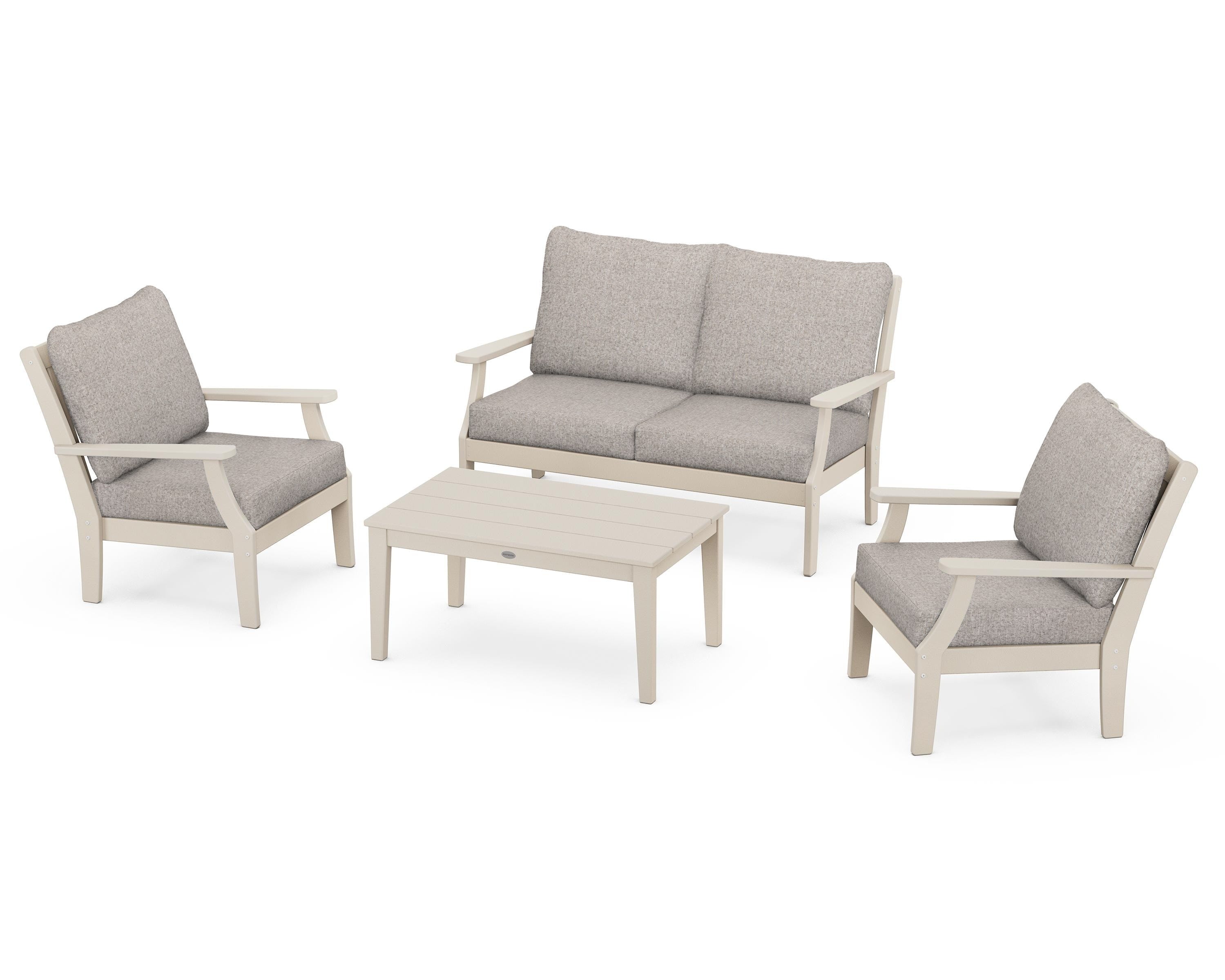 POLYWOOD® Braxton 4-Piece Deep Seating Chair Set in Sand / Weathered Tweed