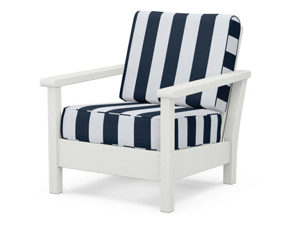 POLYWOOD® Harbour Deep Seating Chair in Vintage White / Cabana Stripe Marine Indigo