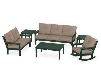 POLYWOOD® Vineyard 6-Piece Deep Seating Set in Green / Spiced Burlap
