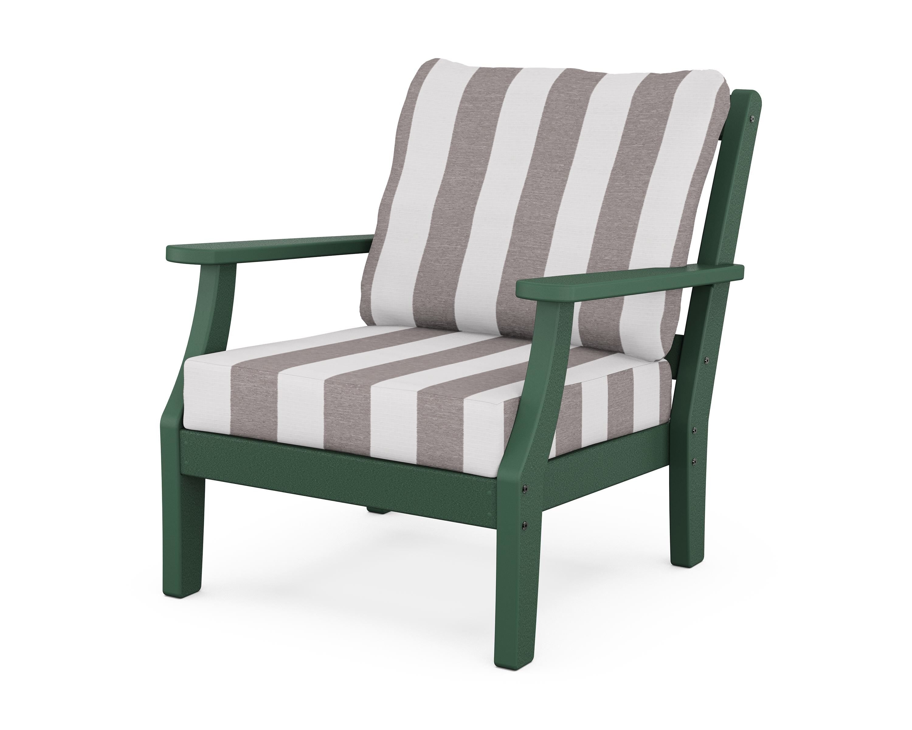 Martha Stewart by POLYWOOD® Chinoiserie Deep Seating Chair in Green / Cabana Stripe Grey Mist