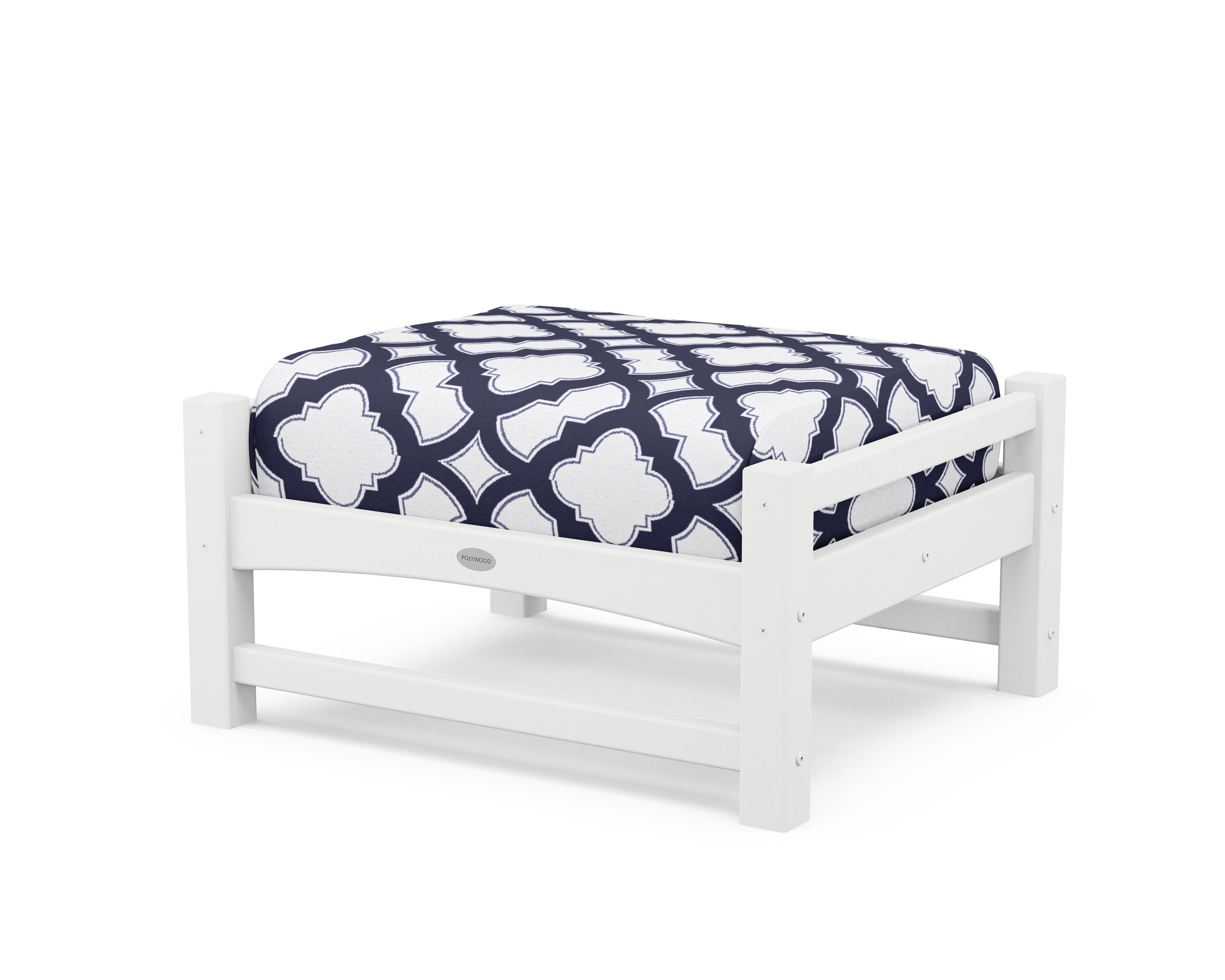 POLYWOOD® Club Ottoman in White / Trellis Navy