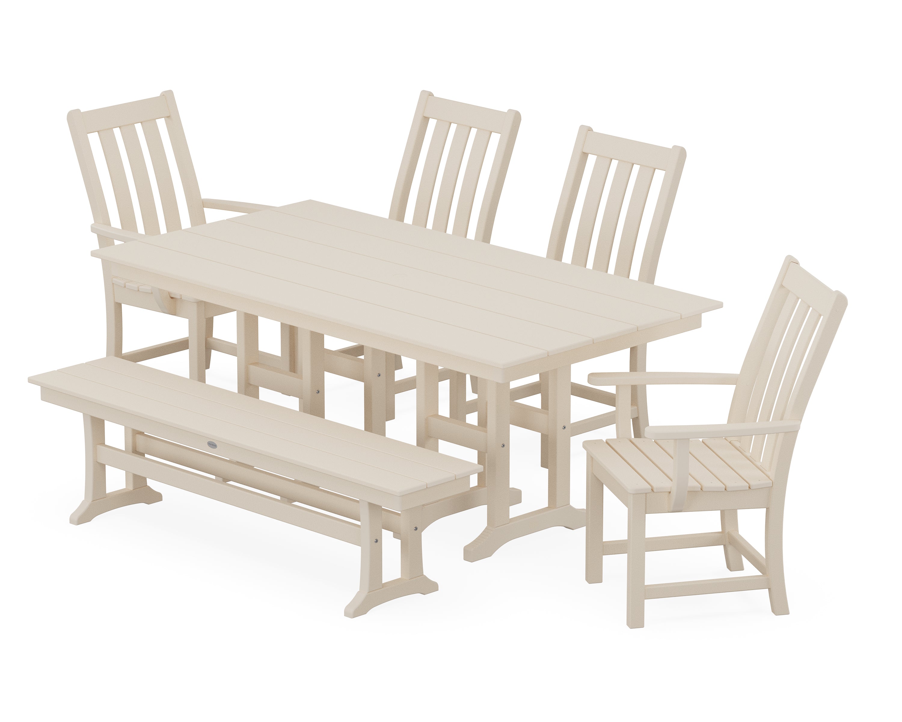 POLYWOOD® Vineyard 6-Piece Farmhouse Dining Set with Bench in Sand