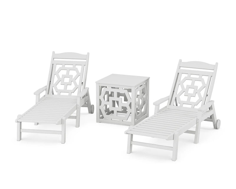 Chinoiserie 3-Piece Chaise Set with Umbrella Stand Accent Table