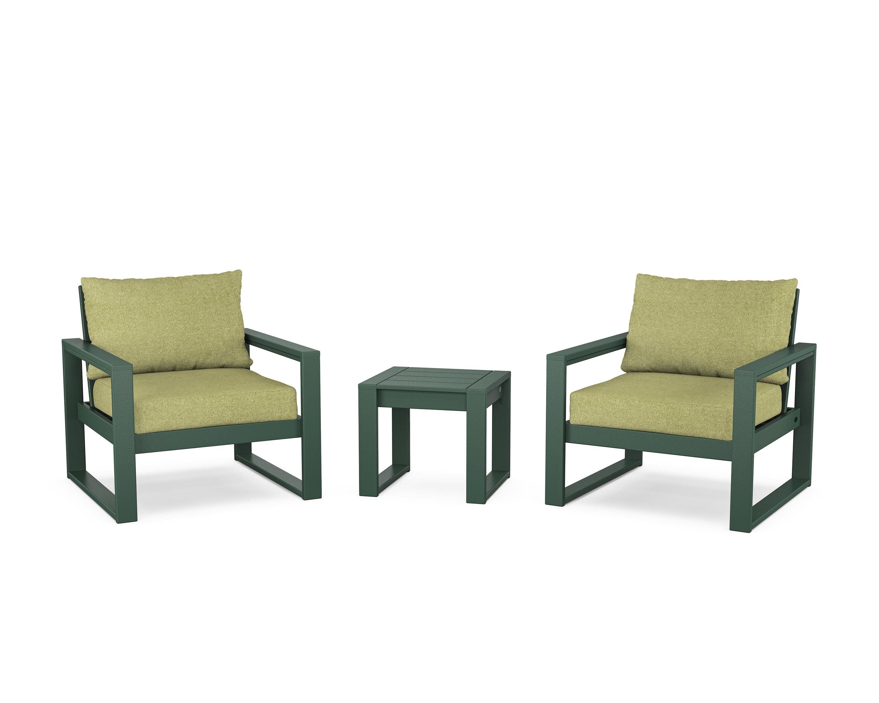 POLYWOOD® EDGE Sectional 3-Piece Deep Seating Set in Green / Chartreuse Boucle