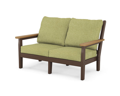 POLYWOOD® Chippendale Deep Seating Loveseat in Mahogany / Natural / Chartreuse Boucle