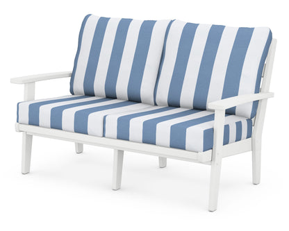 POLYWOOD® Grant Park Deep Seating Loveseat in White / Cabana Stripe Sky Blue