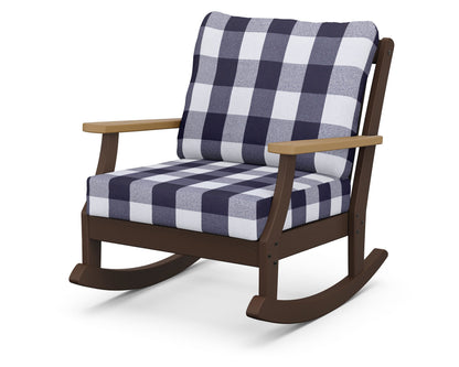 POLYWOOD® Braxton Deep Seating Rocking Chair in Mahogany / Natural / Buffalo Plaid Navy