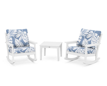 POLYWOOD® Vineyard 3-Piece Deep Seating Rocker Set in White / Leaf Sky Blue