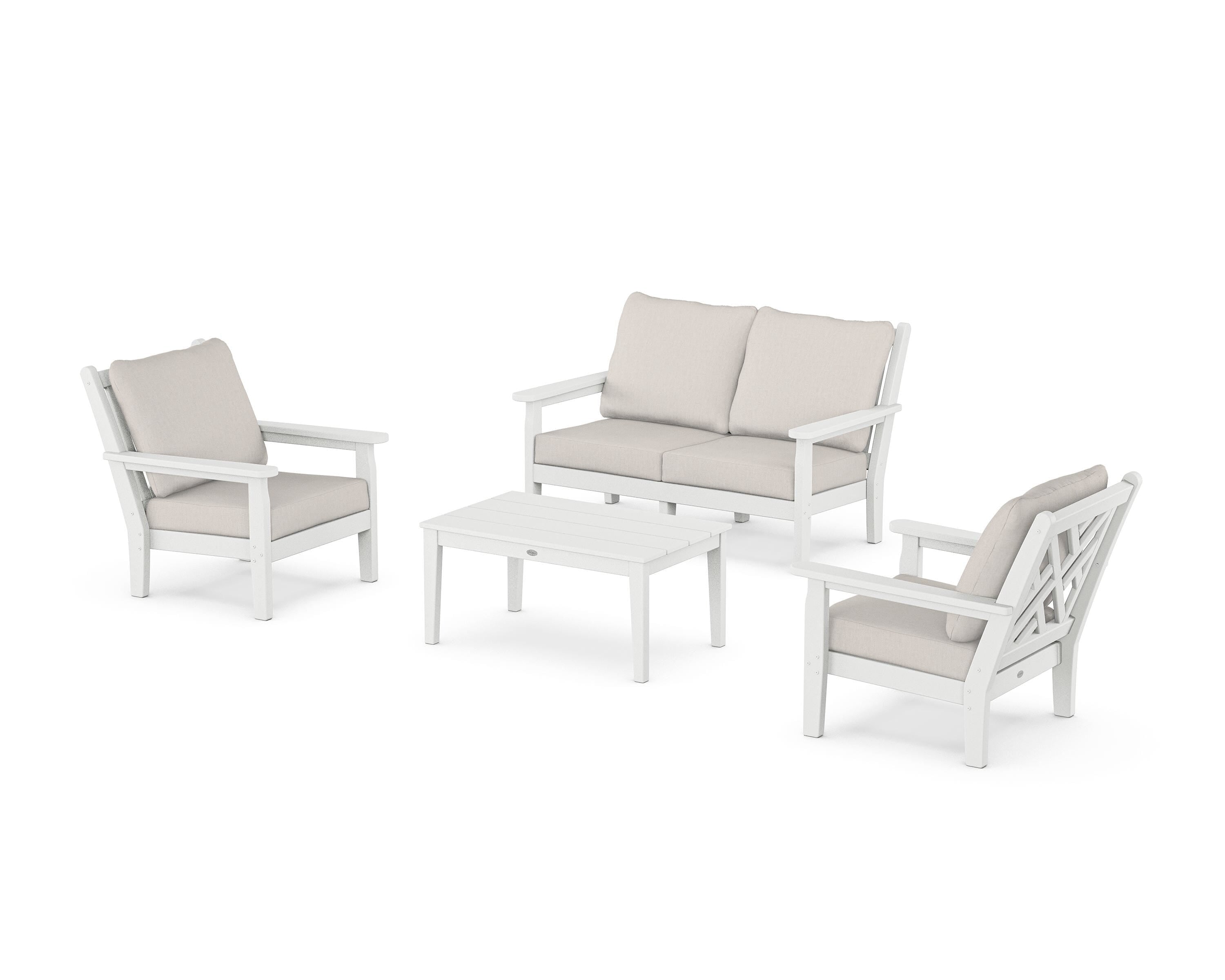 POLYWOOD® Chippendale 4-Piece Deep Seating Set with Loveseat in White / Cast Ash