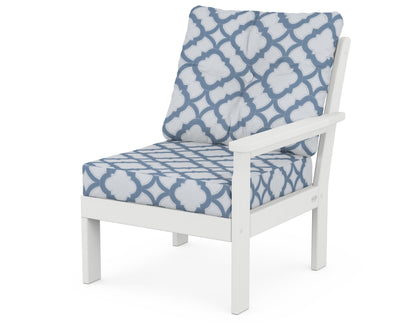 POLYWOOD® Vineyard Modular Right Arm Chair in White / Trellis Sky Blue