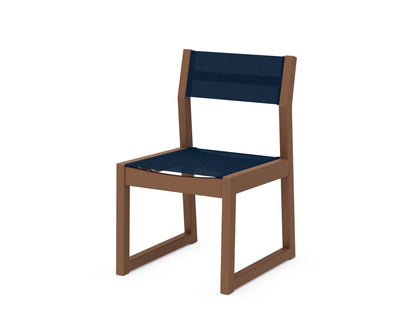 POLYWOOD® EDGE Sling Dining Side Chair in Teak / Navy Blue Sling