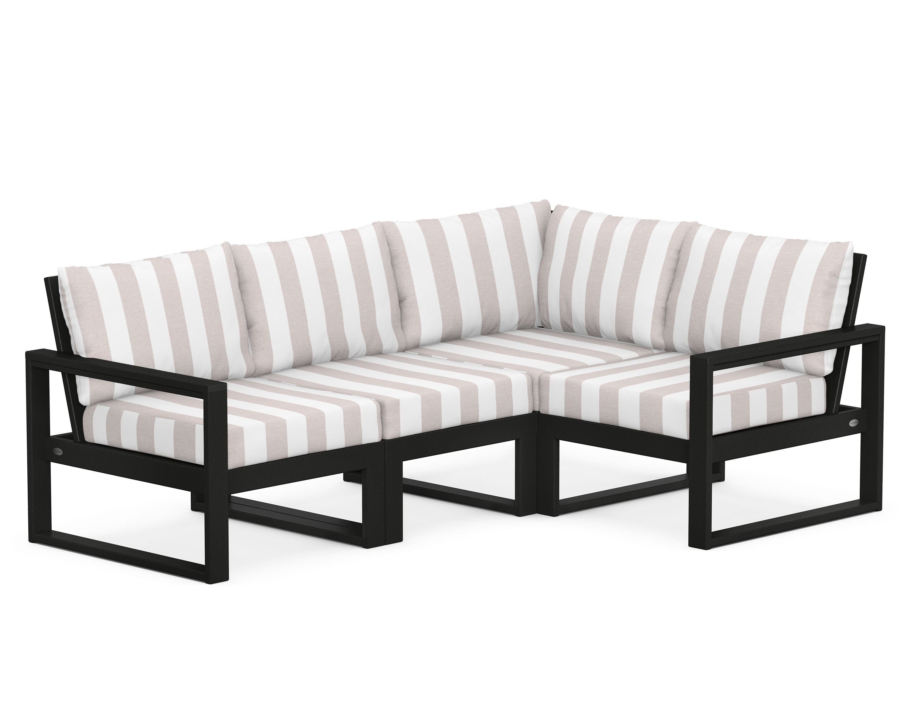 POLYWOOD® EDGE 4-Piece Modular Deep Seating Set in Black / Cabana Stripe Dune Burlap