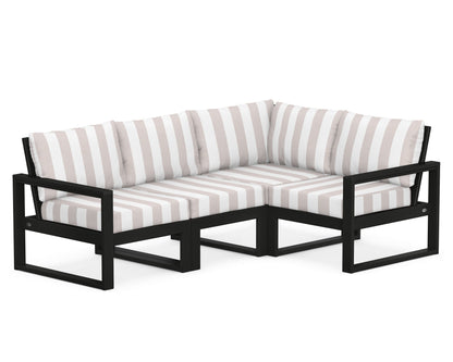 POLYWOOD® EDGE 4-Piece Modular Deep Seating Set in Black / Cabana Stripe Dune Burlap
