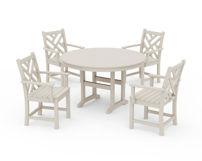 POLYWOOD® Chippendale 5-Piece Round Farmhouse Dining Set in Sand