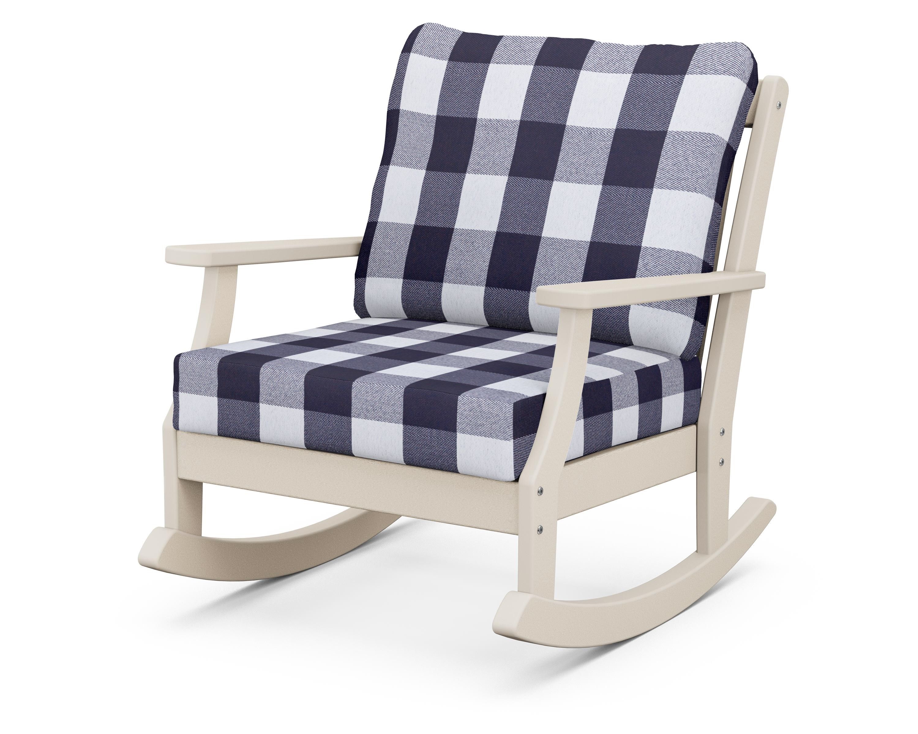 POLYWOOD® Braxton Deep Seating Rocking Chair in Sand / Buffalo Plaid Navy