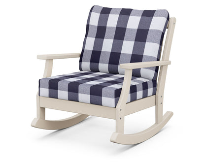 POLYWOOD® Braxton Deep Seating Rocking Chair in Sand / Buffalo Plaid Navy