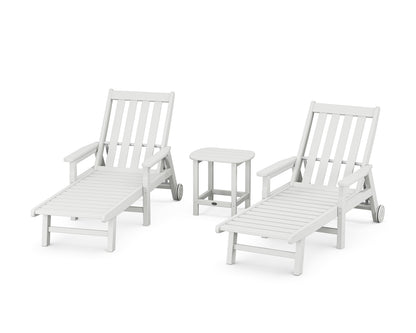 POLYWOOD® Vineyard 3-Piece Chaise with Arms and Wheels Set in White