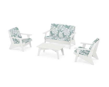POLYWOOD® Riviera Modern Lounge 4-Piece Set in White / Leaf Glacier Spa