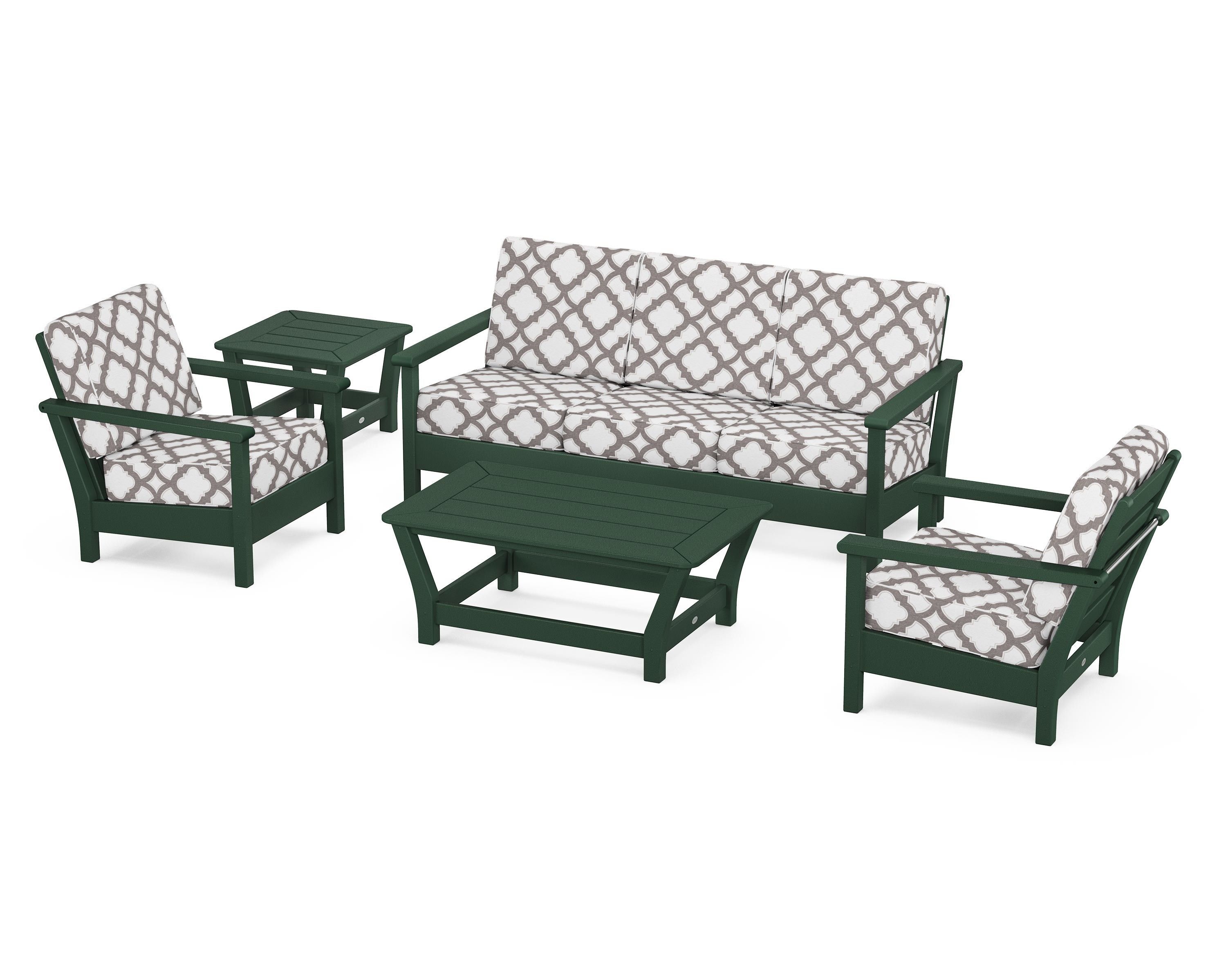 POLYWOOD® Harbour 5-Piece Deep Seating Set in Green / Trellis Grey Mist