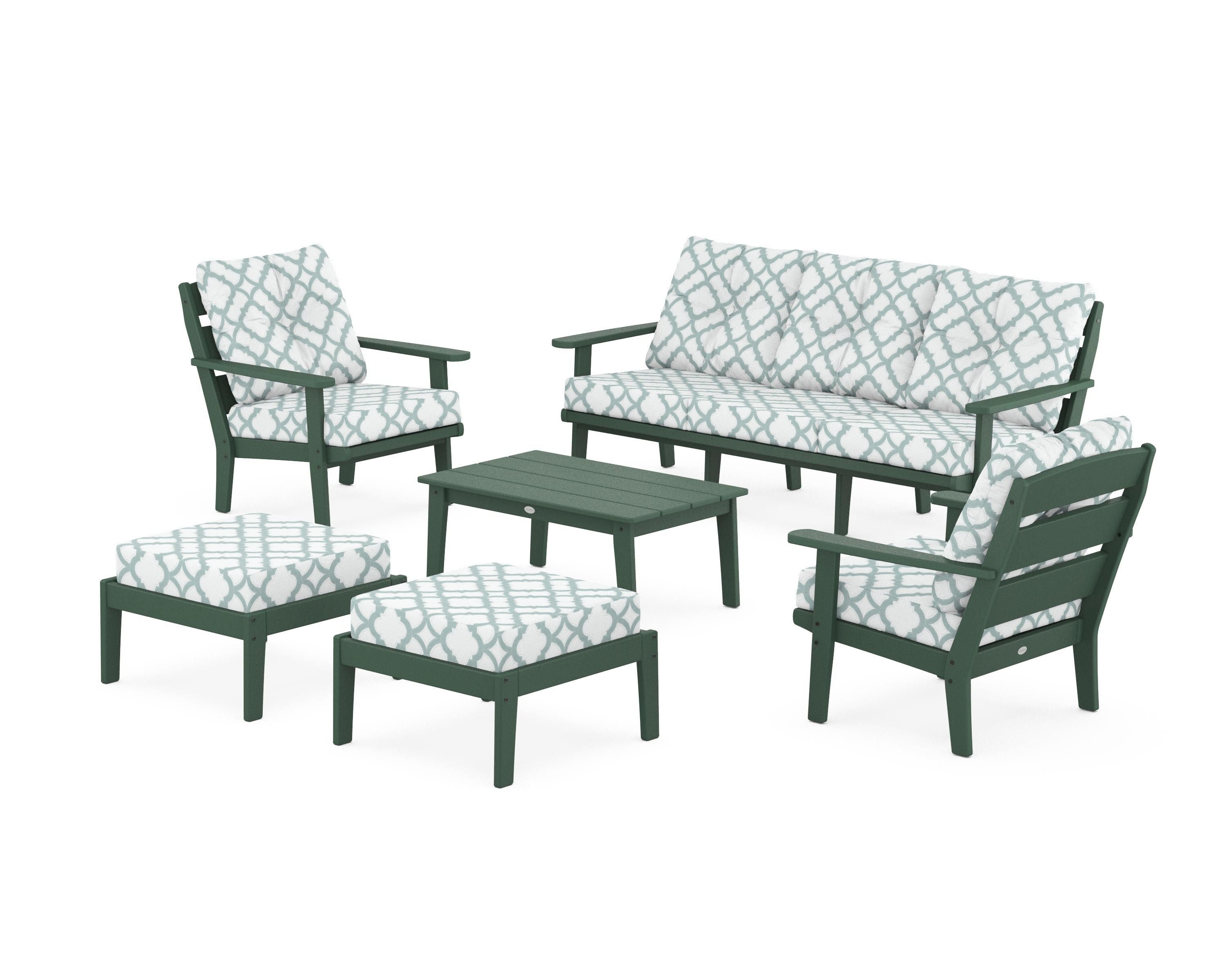 POLYWOOD® Lakeside 6-Piece Lounge Sofa Set in Green / Trellis Glacier Spa