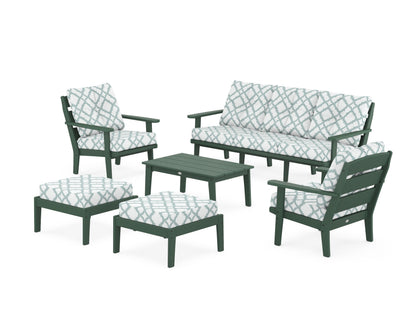 POLYWOOD® Lakeside 6-Piece Lounge Sofa Set in Green / Trellis Glacier Spa