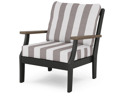 POLYWOOD® Braxton Deep Seating Chair in Black / Kona / Cabana Stripe Grey Mist