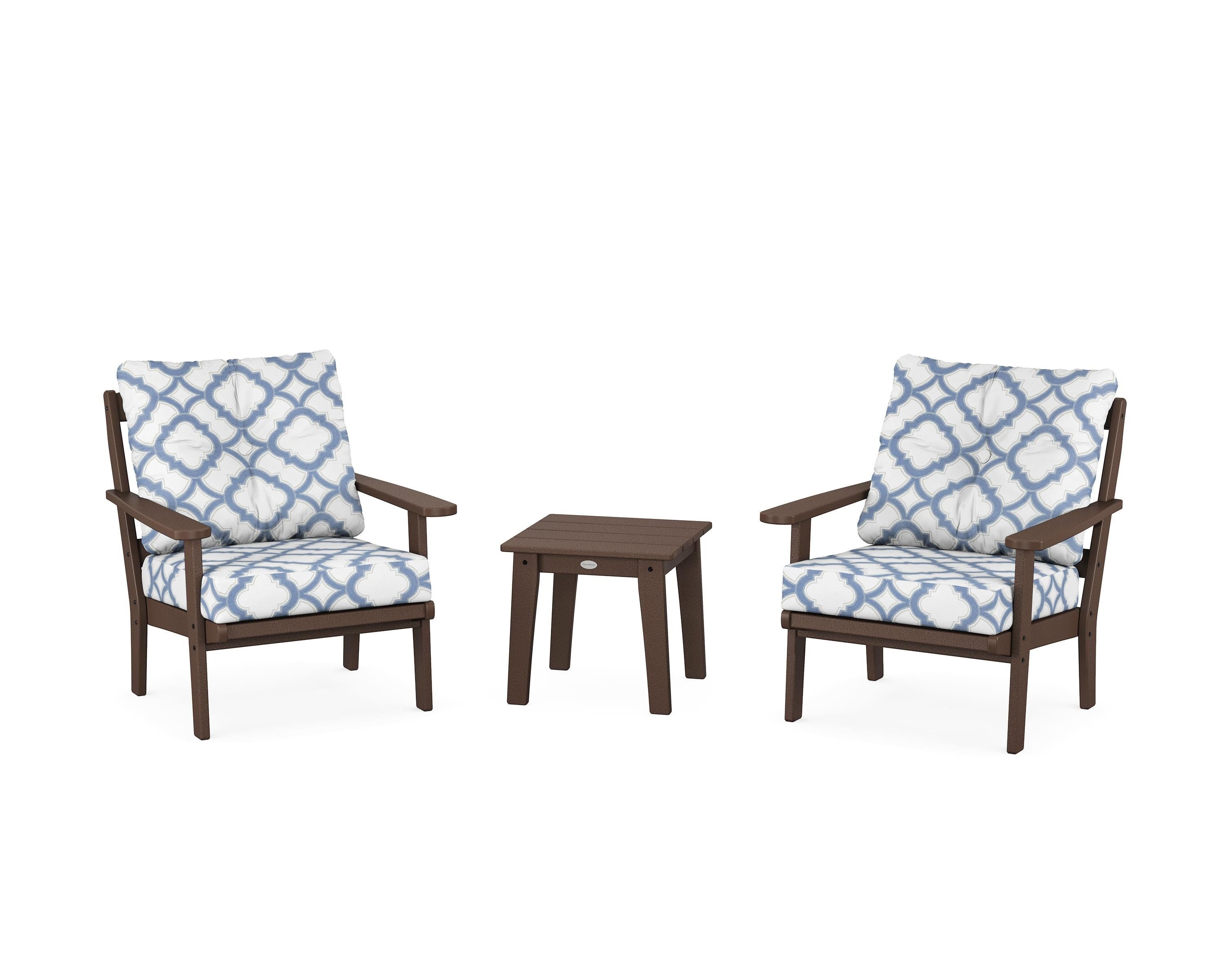 POLYWOOD® Mission 3-Piece Deep Seating Set in Mahogany / Trellis Sky Blue