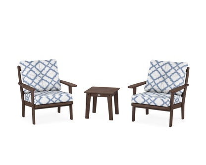 POLYWOOD® Mission 3-Piece Deep Seating Set in Mahogany / Trellis Sky Blue