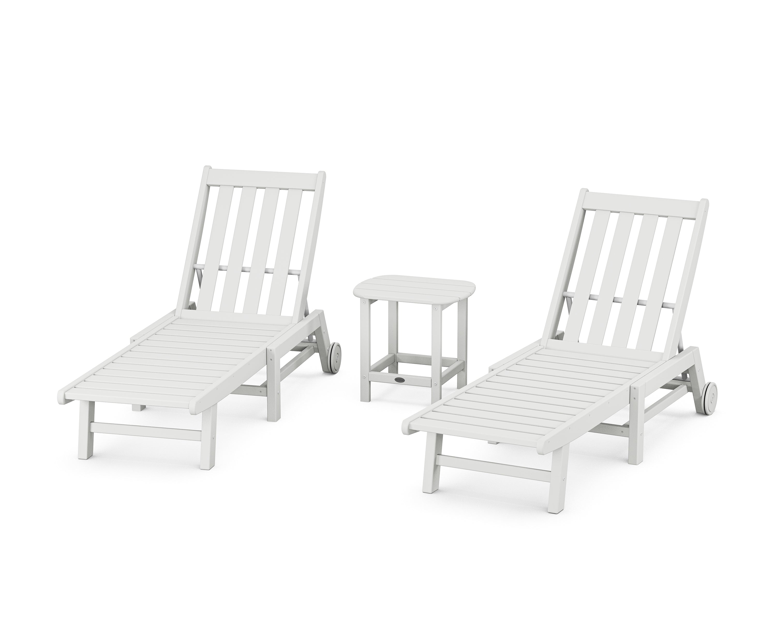 POLYWOOD® Vineyard 3-Piece Chaise with Wheels Set in White