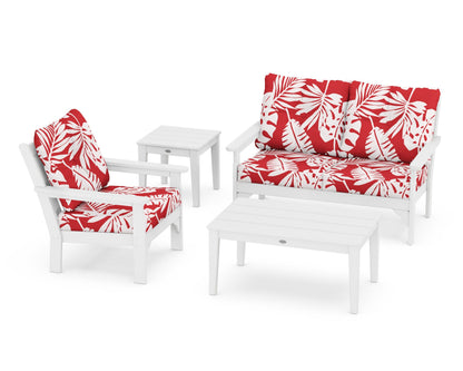 POLYWOOD® Vineyard 4-Piece Deep Seating Set in White / Leaf Crimson