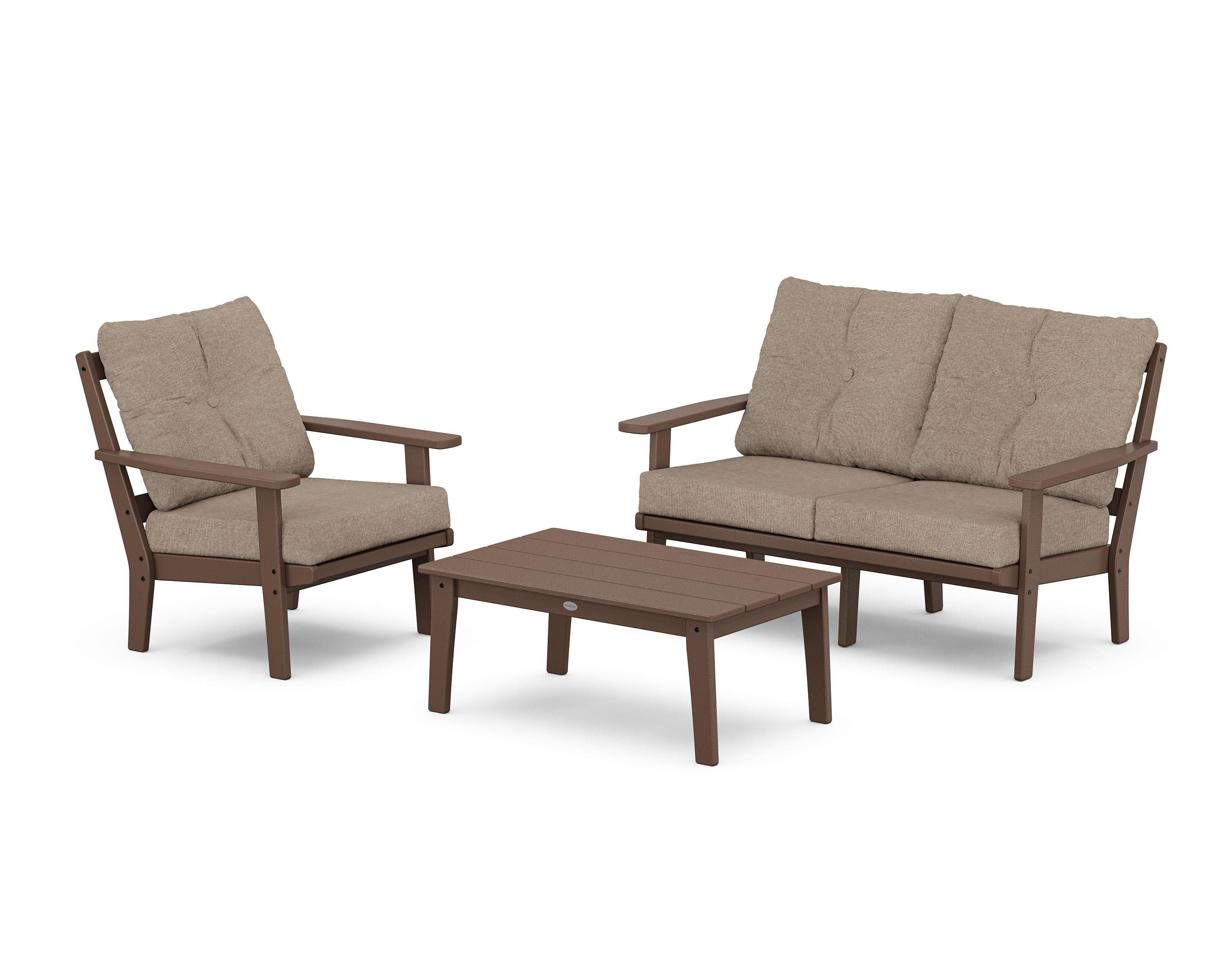 POLYWOOD® Oxford 3-Piece Deep Seating Set with Loveseat in Mahogany / Spiced Burlap