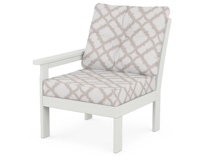 POLYWOOD® Vineyard Modular Left Arm Chair in Vintage White / Trellis Dune Burlap